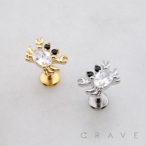 CRABBY CRAB CZ THREADLESS (PUSH IN) 316L SURGICAL STEEL LABRET SET